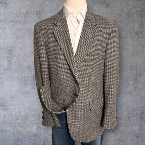 Vintage TWEED WOOL Men’s Blazer 48L Gray Sport Coat Two‑Button Jacket - Picture 2 of 15